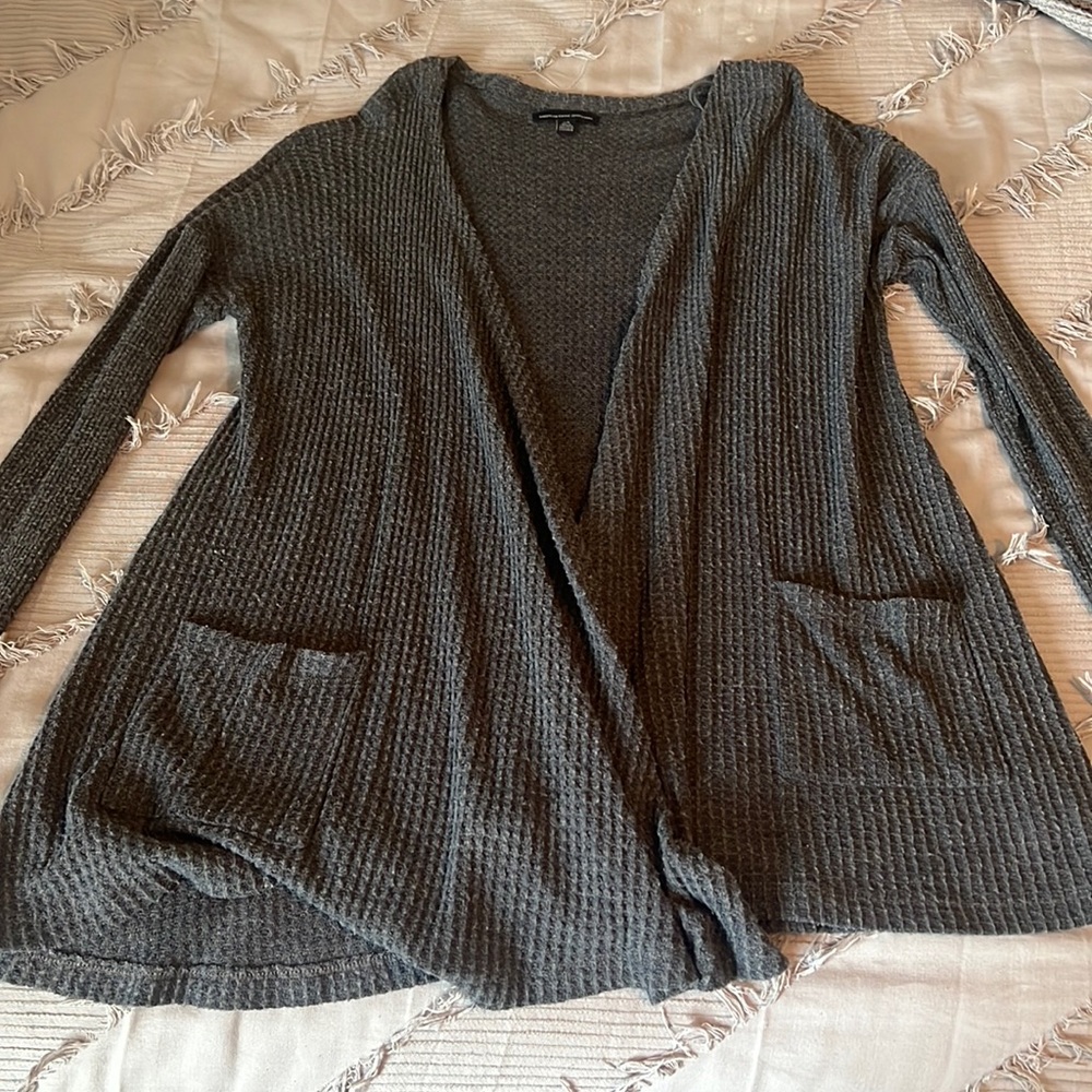 Grey, American Eagle, waffled, size large cardigan.